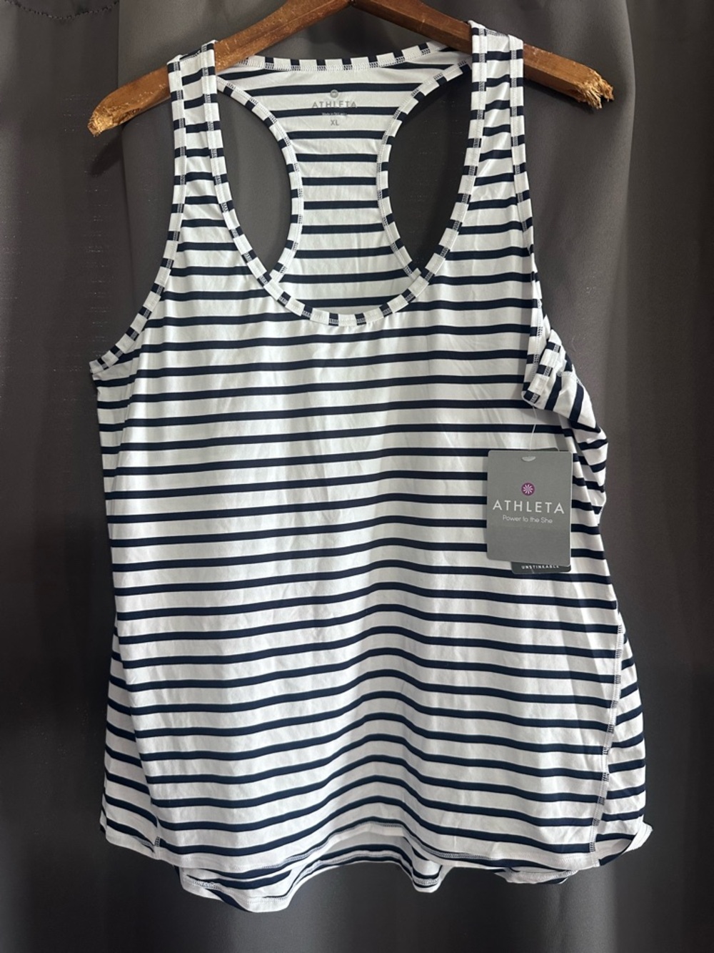 Athleta White and Navy Striped Racerback Tank